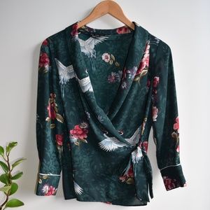 Zara Heron Print Wrap Front Blouse